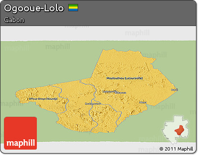 Savanna Style Panoramic Map of Ogooue-Lolo, single color outside
