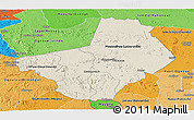 Shaded Relief Panoramic Map of Ogooue-Lolo, political shades outside