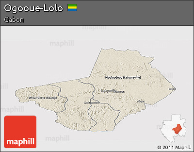 Shaded Relief Panoramic Map of Ogooue-Lolo, single color outside