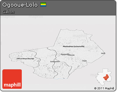 Silver Style Panoramic Map of Ogooue-Lolo, single color outside