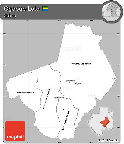 Gray Simple Map of Ogooue-Lolo, single color outside