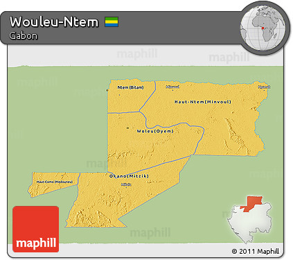 Savanna Style 3D Map of Wouleu-Ntem, single color outside