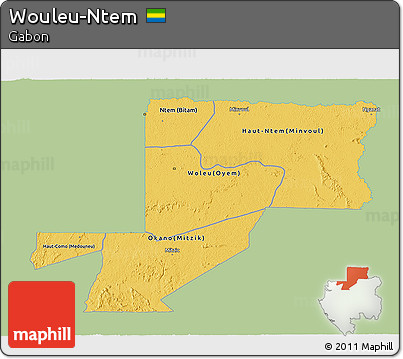 Savanna Style 3D Map of Wouleu-Ntem, single color outside