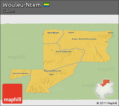 Savanna Style 3D Map of Wouleu-Ntem, single color outside