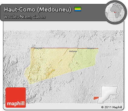 Physical 3D Map of Haut-Como (Medouneu), lighten, desaturated