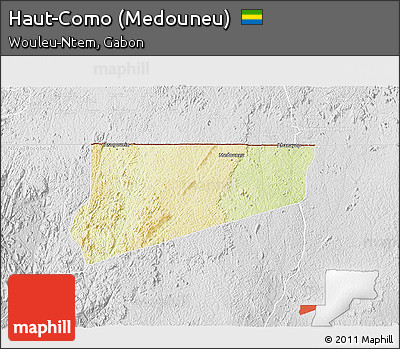 Physical 3D Map of Haut-Como (Medouneu), lighten, desaturated