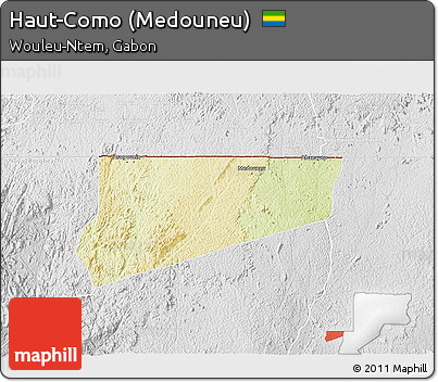 Physical 3D Map of Haut-Como (Medouneu), lighten, desaturated