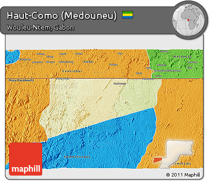 Physical 3D Map of Haut-Como (Medouneu), political outside