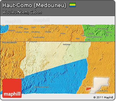 Physical 3D Map of Haut-Como (Medouneu), political outside