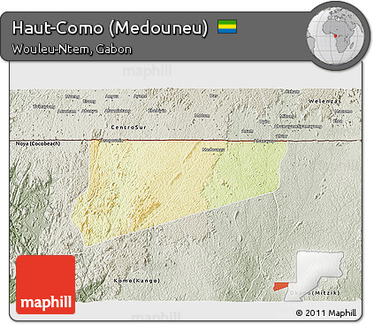 Physical 3D Map of Haut-Como (Medouneu), semi-desaturated