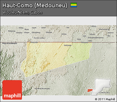 Physical 3D Map of Haut-Como (Medouneu), semi-desaturated
