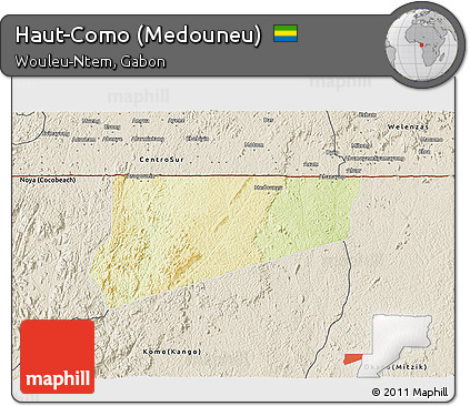 Physical 3D Map of Haut-Como (Medouneu), shaded relief outside