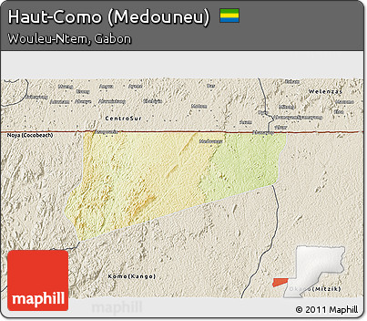Physical 3D Map of Haut-Como (Medouneu), shaded relief outside
