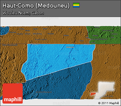 Political 3D Map of Haut-Como (Medouneu), darken