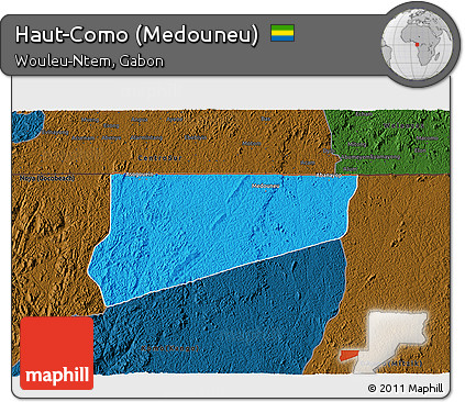 Political 3D Map of Haut-Como (Medouneu), darken