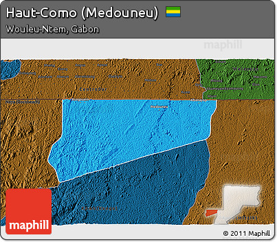 Political 3D Map of Haut-Como (Medouneu), darken