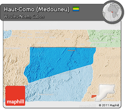 Political 3D Map of Haut-Como (Medouneu), lighten