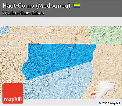 Political 3D Map of Haut-Como (Medouneu), lighten