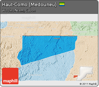 Political 3D Map of Haut-Como (Medouneu), lighten