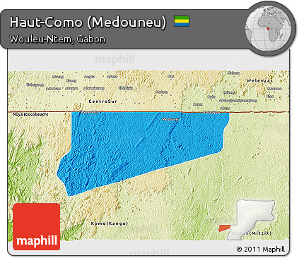 Political 3D Map of Haut-Como (Medouneu), physical outside
