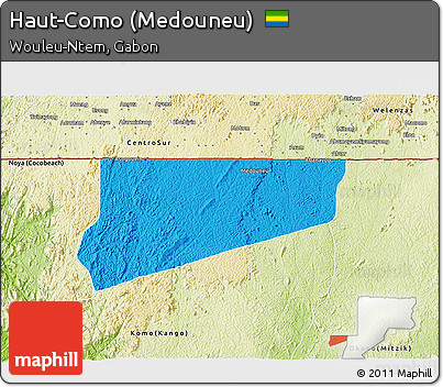 Political 3D Map of Haut-Como (Medouneu), physical outside