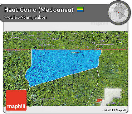 Political 3D Map of Haut-Como (Medouneu), satellite outside