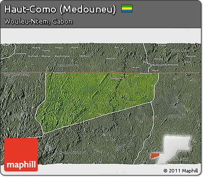 Satellite 3D Map of Haut-Como (Medouneu), semi-desaturated