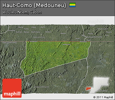 Satellite 3D Map of Haut-Como (Medouneu), semi-desaturated