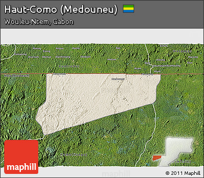 Shaded Relief 3D Map of Haut-Como (Medouneu), satellite outside