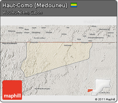Shaded Relief 3D Map of Haut-Como (Medouneu), semi-desaturated