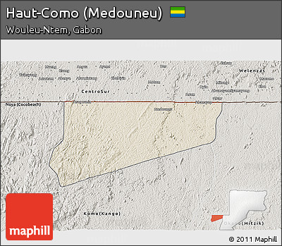 Shaded Relief 3D Map of Haut-Como (Medouneu), semi-desaturated