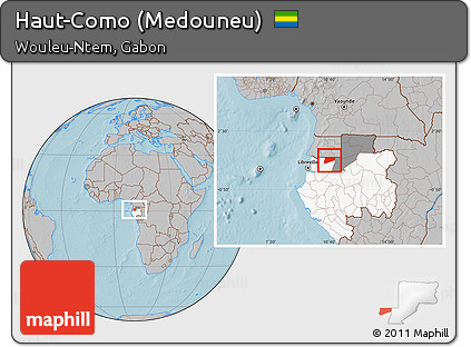 Gray Location Map of Haut-Como (Medouneu), highlighted country, highlighted parent region, hill shading