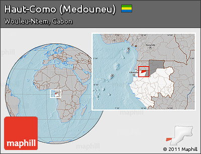 Gray Location Map of Haut-Como (Medouneu), highlighted country, highlighted parent region, hill shading