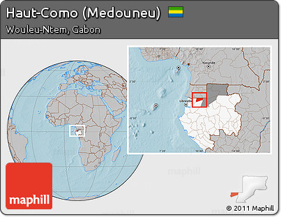 Gray Location Map of Haut-Como (Medouneu), highlighted country, highlighted parent region, hill shading
