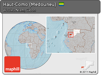 Gray Location Map of Haut-Como (Medouneu), highlighted parent region, hill shading