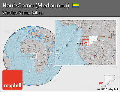 Gray Location Map of Haut-Como (Medouneu), highlighted parent region, hill shading