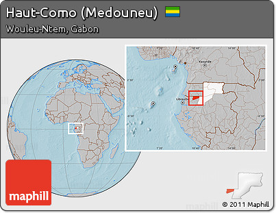 Gray Location Map of Haut-Como (Medouneu), highlighted parent region, hill shading