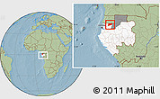 Savanna Style Location Map of Haut-Como (Medouneu), highlighted country, highlighted parent region, within the entire country, hill shading