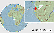 Savanna Style Location Map of Haut-Como (Medouneu), highlighted parent region, within the entire country, hill shading