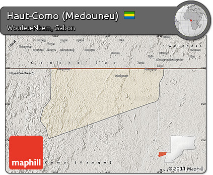 Shaded Relief Map of Haut-Como (Medouneu), semi-desaturated
