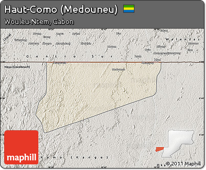 Shaded Relief Map of Haut-Como (Medouneu), semi-desaturated