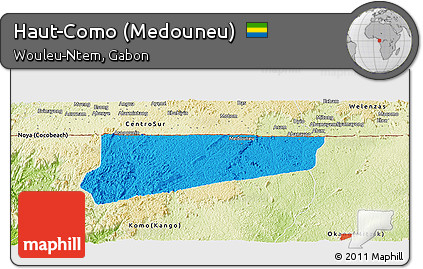 Political Panoramic Map of Haut-Como (Medouneu), physical outside