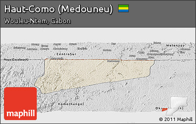 Shaded Relief Panoramic Map of Haut-Como (Medouneu), desaturated