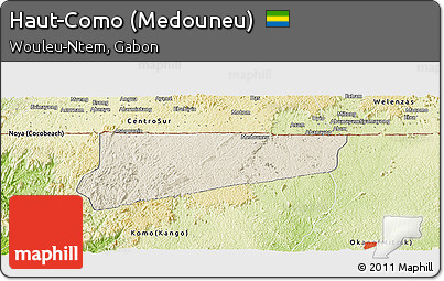 Shaded Relief Panoramic Map of Haut-Como (Medouneu), physical outside