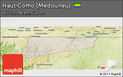 Shaded Relief Panoramic Map of Haut-Como (Medouneu), physical outside