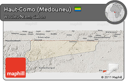 Shaded Relief Panoramic Map of Haut-Como (Medouneu), semi-desaturated