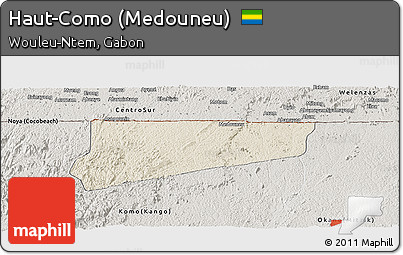 Shaded Relief Panoramic Map of Haut-Como (Medouneu), semi-desaturated