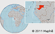 Gray Location Map of Wouleu-Ntem, within the entire country, hill shading