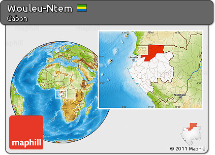 Physical Location Map of Wouleu-Ntem, highlighted country, within the entire country