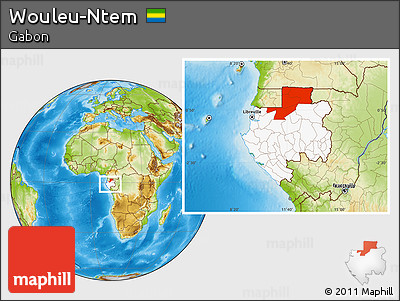 Physical Location Map of Wouleu-Ntem, highlighted country, within the entire country